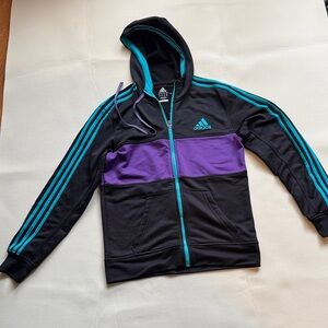 Adidas Black Hoodie with Purple and Teal Stripes